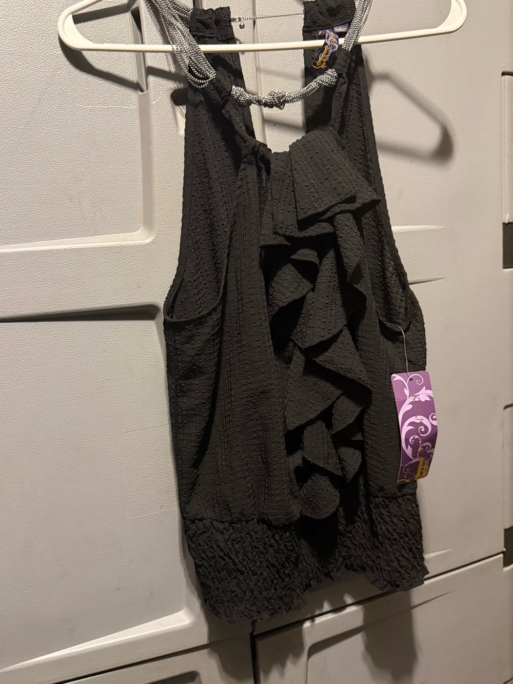 Black Ruffle Front Women's Camisole Tank Top